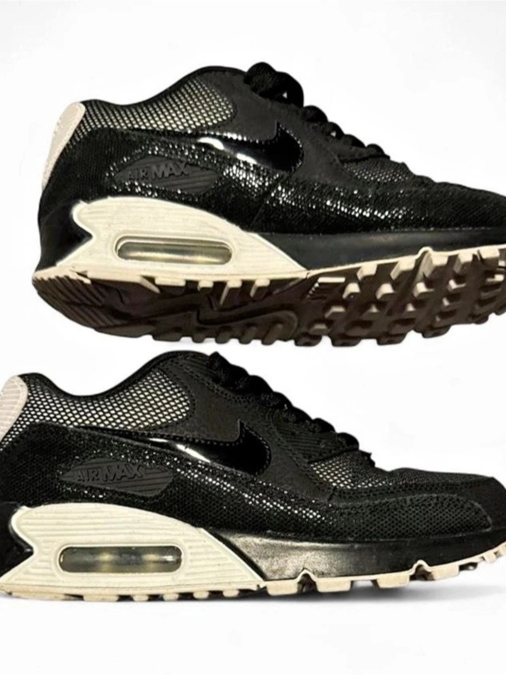 Nike Air Max 90 "Stingray" Black Metallic Silver Black & White Sneakers US 6Y